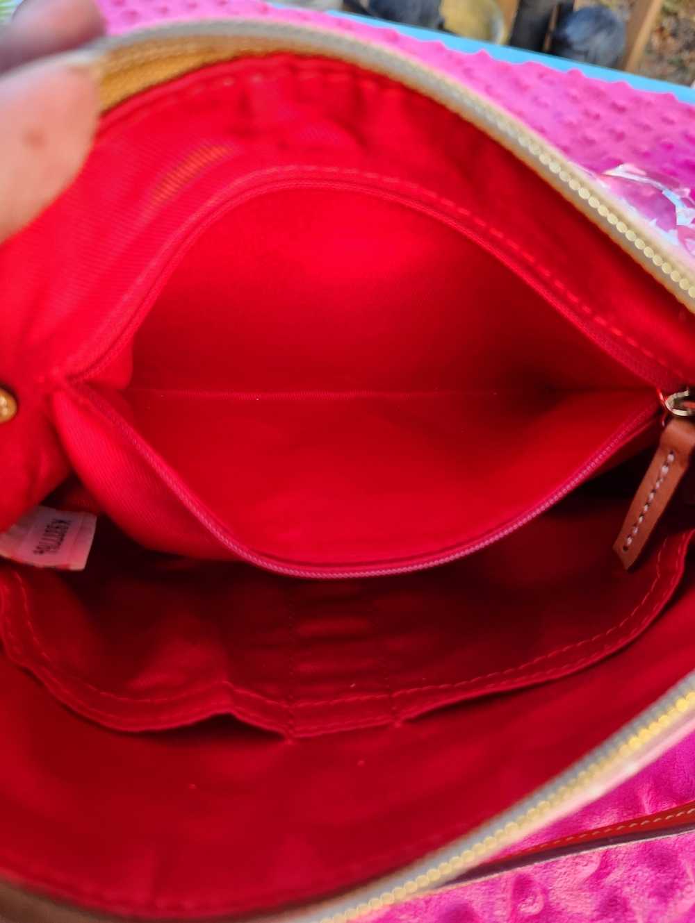 Dooney & Bourke Pink & White Canvus Logo Crossbody With Tan Leather Trim EUC - Picture 13 of 16